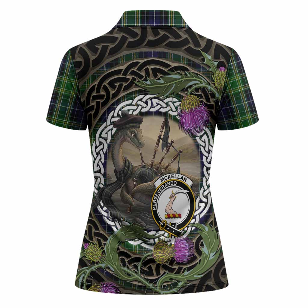 McKellar Tartan Crest Bagpipe Nessie Women Polo Shirt Scottish Loch Ness Monster Celtic Thistle