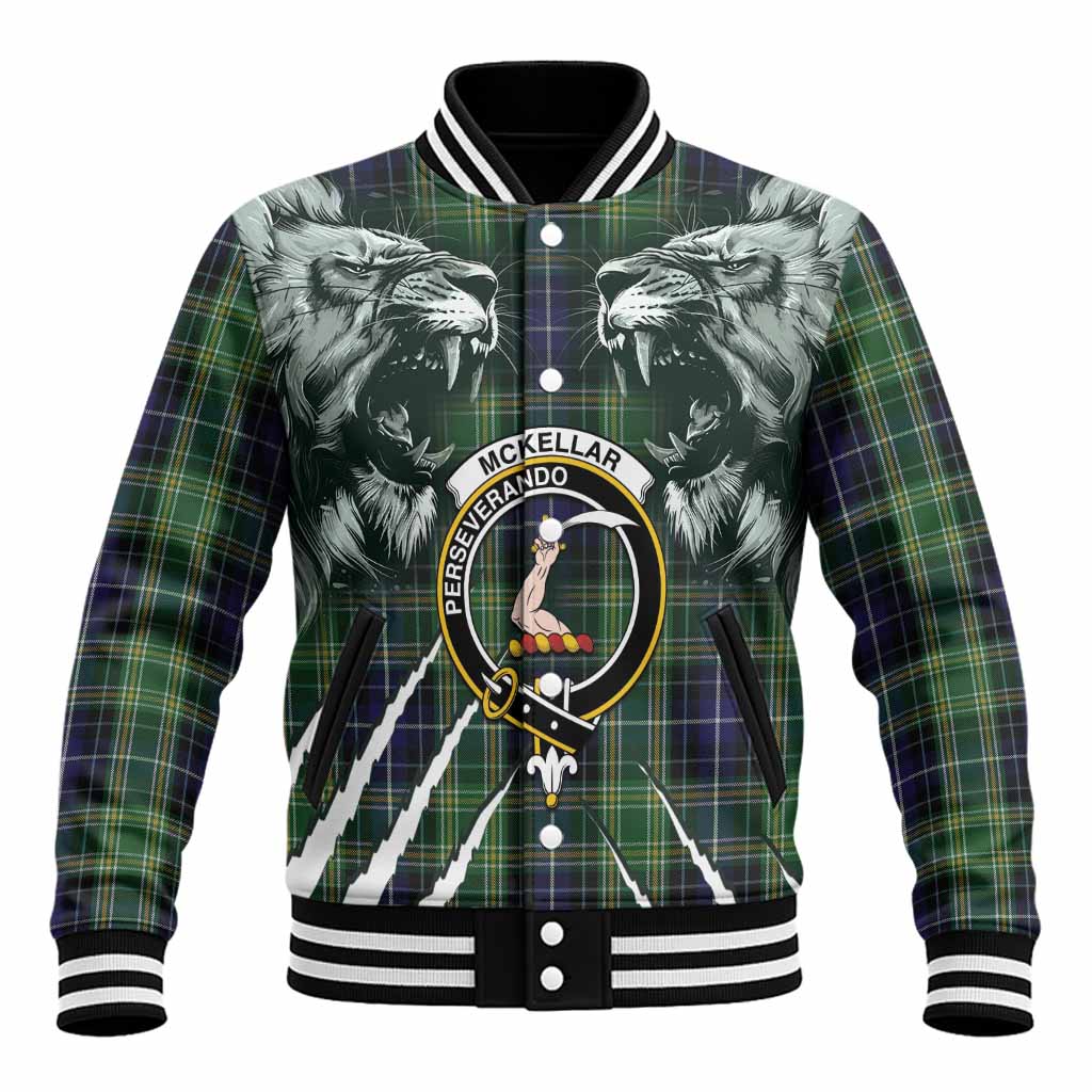 McKellar Tartan Crest Baseball Jacket Ferocious Lion Style Unisex - Tartan Vibes Clothing