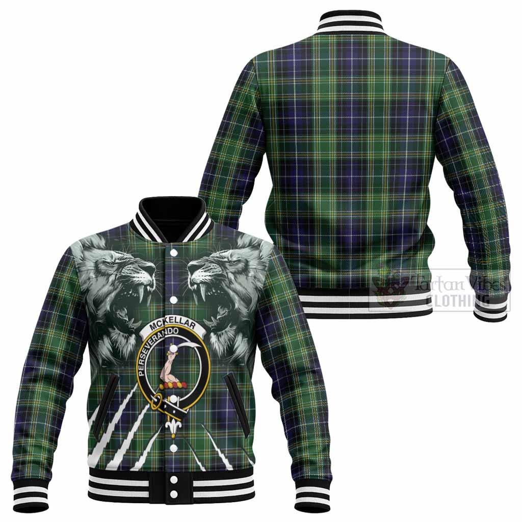 McKellar Tartan Crest Baseball Jacket Ferocious Lion Style - Tartan Vibes Clothing