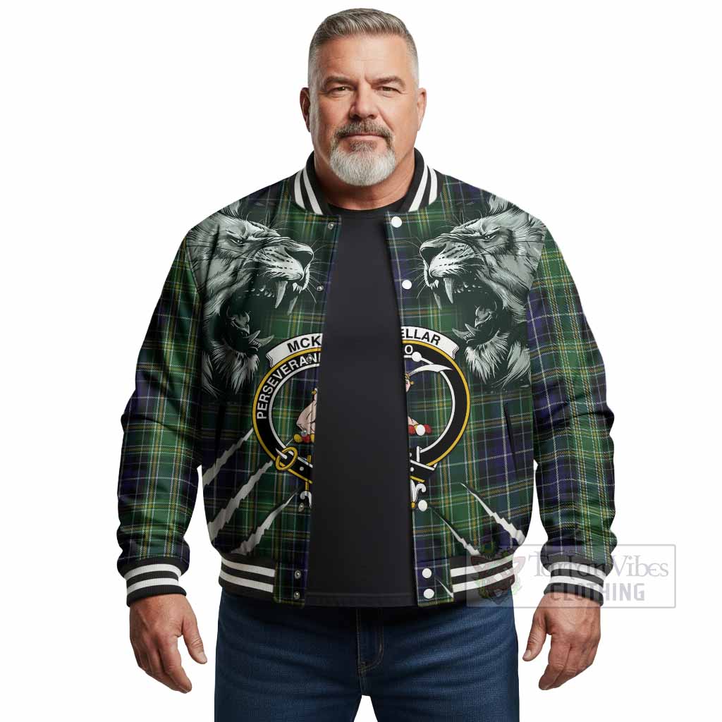 McKellar Tartan Crest Baseball Jacket Ferocious Lion Style - Tartan Vibes Clothing