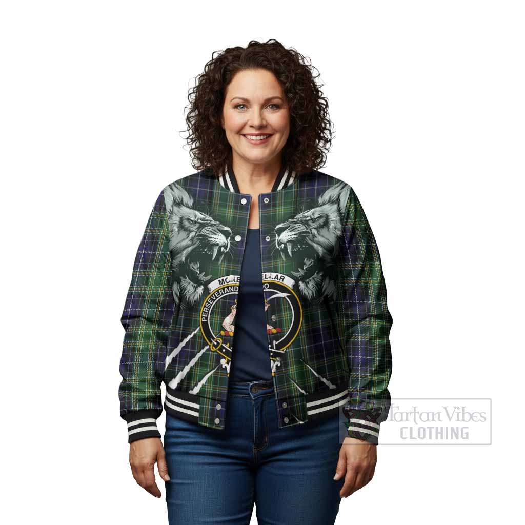 McKellar Tartan Crest Baseball Jacket Ferocious Lion Style - Tartan Vibes Clothing