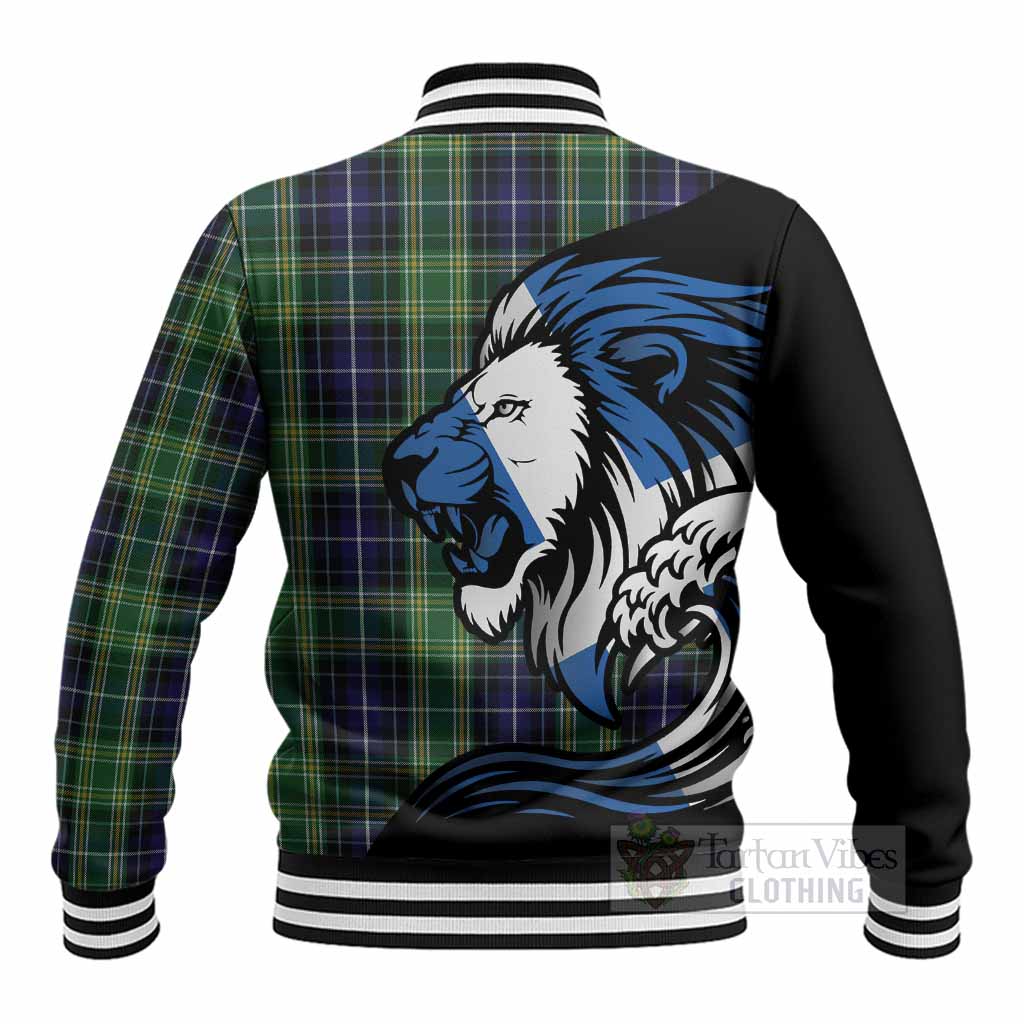 McKellar Tartan Crest Baseball Jacket Scottish Golden Lions Wave Flow - Tartan Vibes Clothing