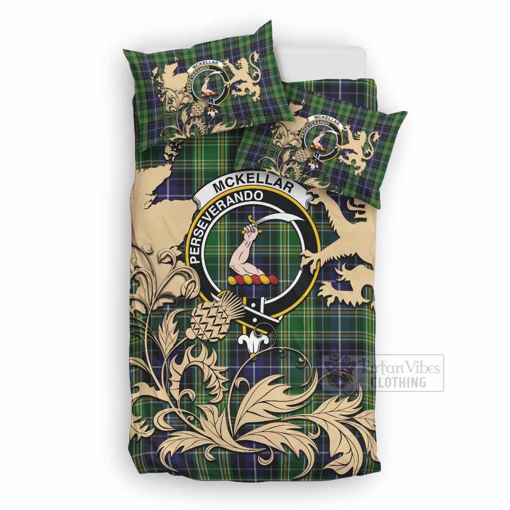 McKellar Tartan Crest Bedding Set with Scottish Iconic Symbols UK Bedding Set UK Double 79*79 inch - Tartan Vibes Clothing
