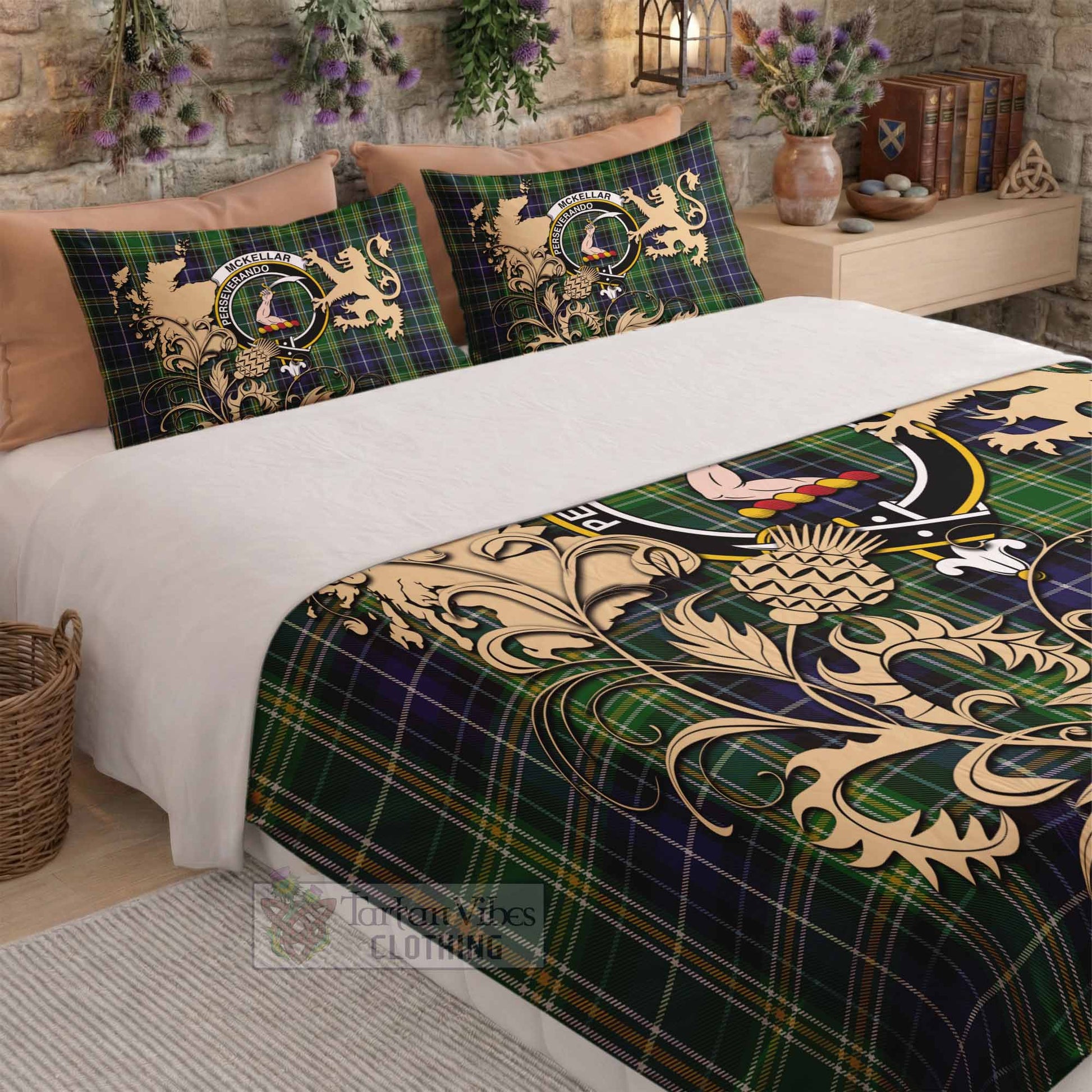 McKellar Tartan Crest Bedding Set with Scottish Iconic Symbols - Tartan Vibes Clothing