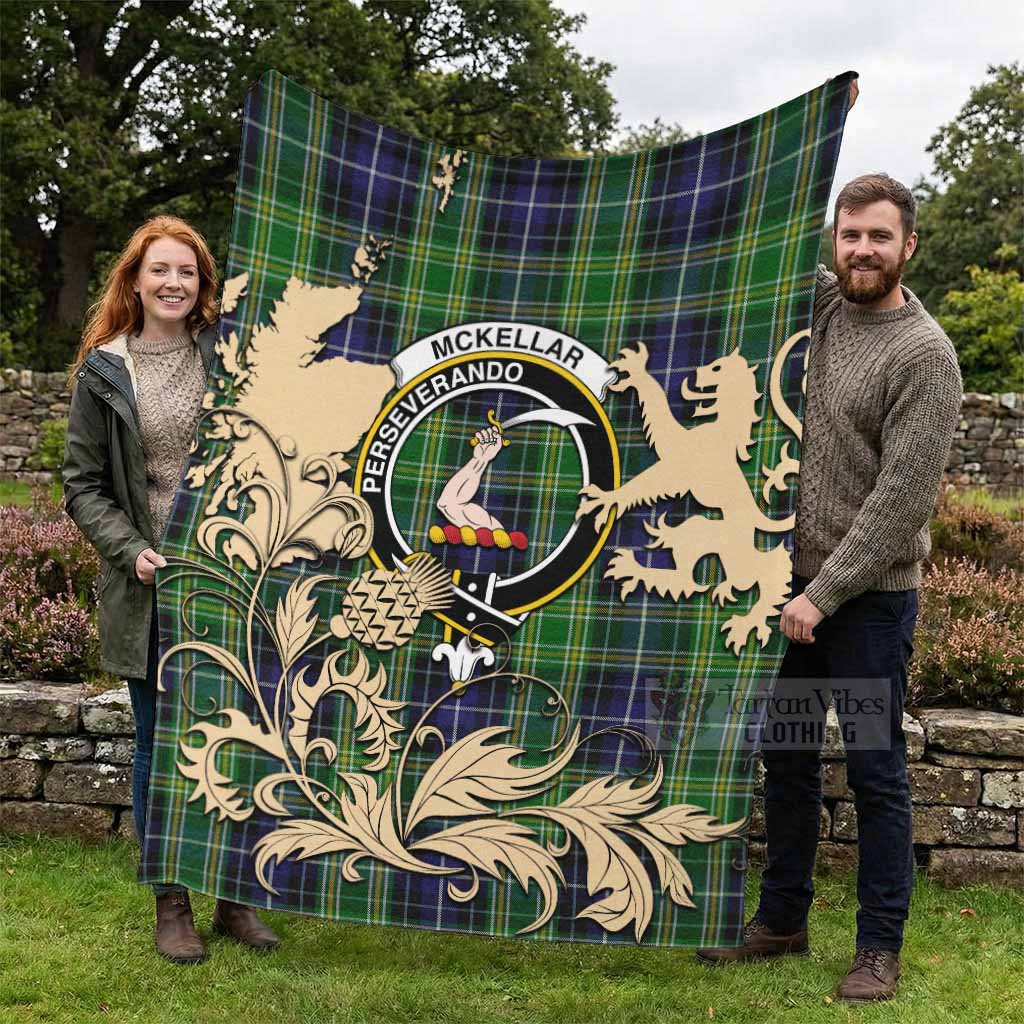 McKellar Tartan Crest Blanket with Scottish Iconic Symbols - Tartan Vibes Clothing
