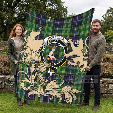McKellar Tartan Crest Blanket with Scottish Iconic Symbols - Tartan Vibes Clothing