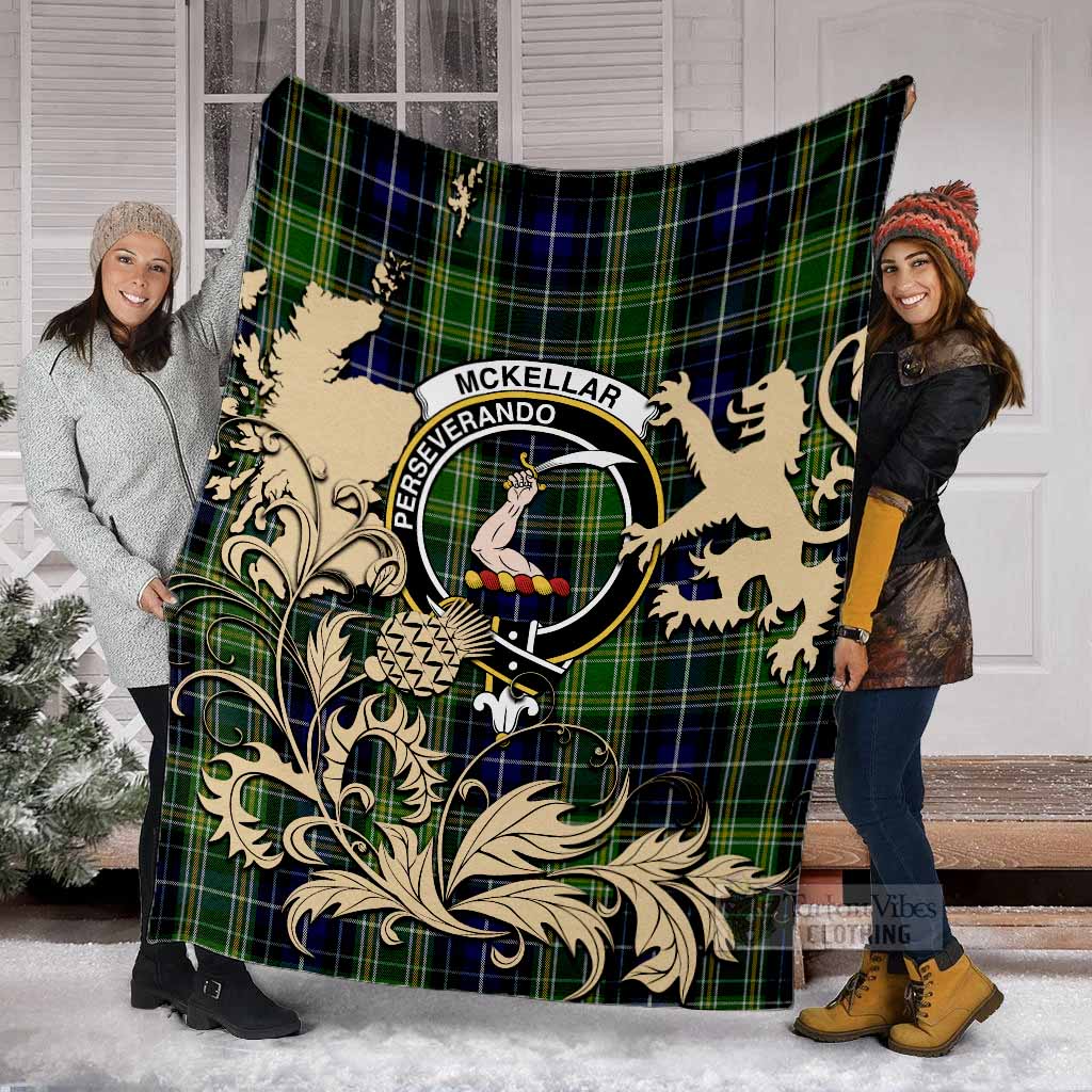 McKellar Tartan Crest Blanket with Scottish Iconic Symbols - Tartan Vibes Clothing
