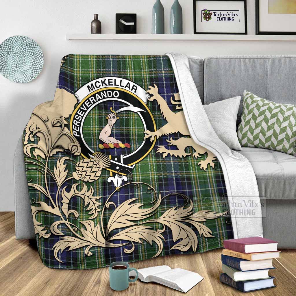 McKellar Tartan Crest Blanket with Scottish Iconic Symbols - Tartan Vibes Clothing