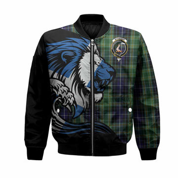 McKellar Tartan Crest Bomber Jacket Scottish Golden Lions Wave Flow