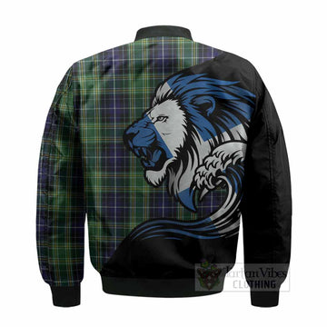 McKellar Tartan Crest Bomber Jacket Scottish Golden Lions Wave Flow