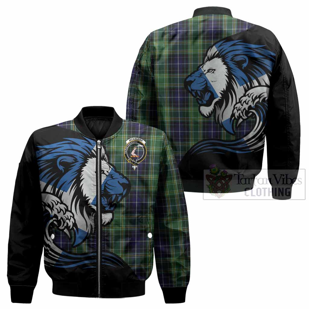 McKellar Tartan Crest Bomber Jacket Scottish Golden Lions Wave Flow - Tartan Vibes Clothing