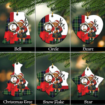 McKellar Tartan Crest Christmas Ceramic Ornament Highland Cow Bagpipes Coquette Bow Style