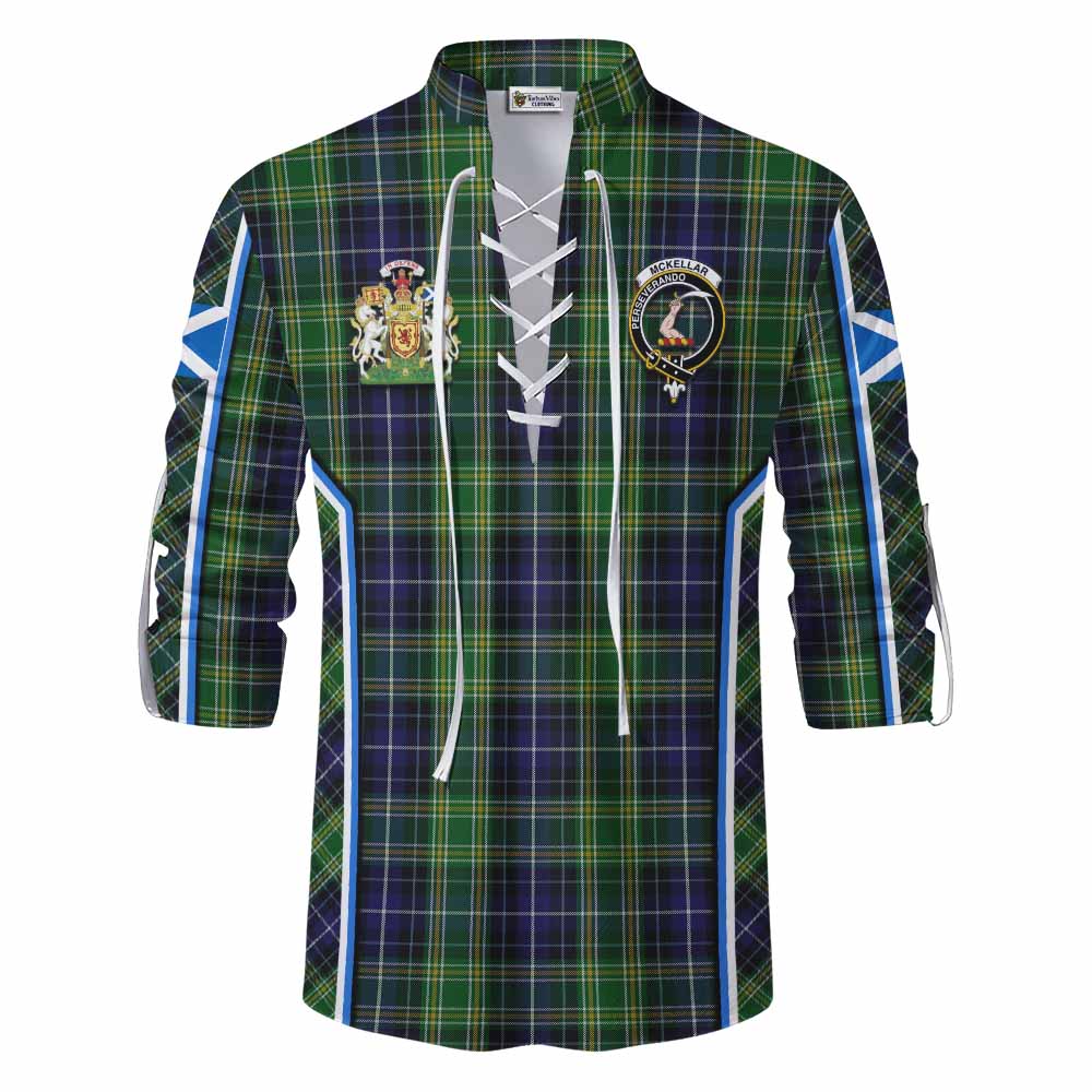 McKellar Tartan Crest Ghillie Kilt Shirt Scotland Coat of Arm Flag Style - Tartan Vibes Clothing