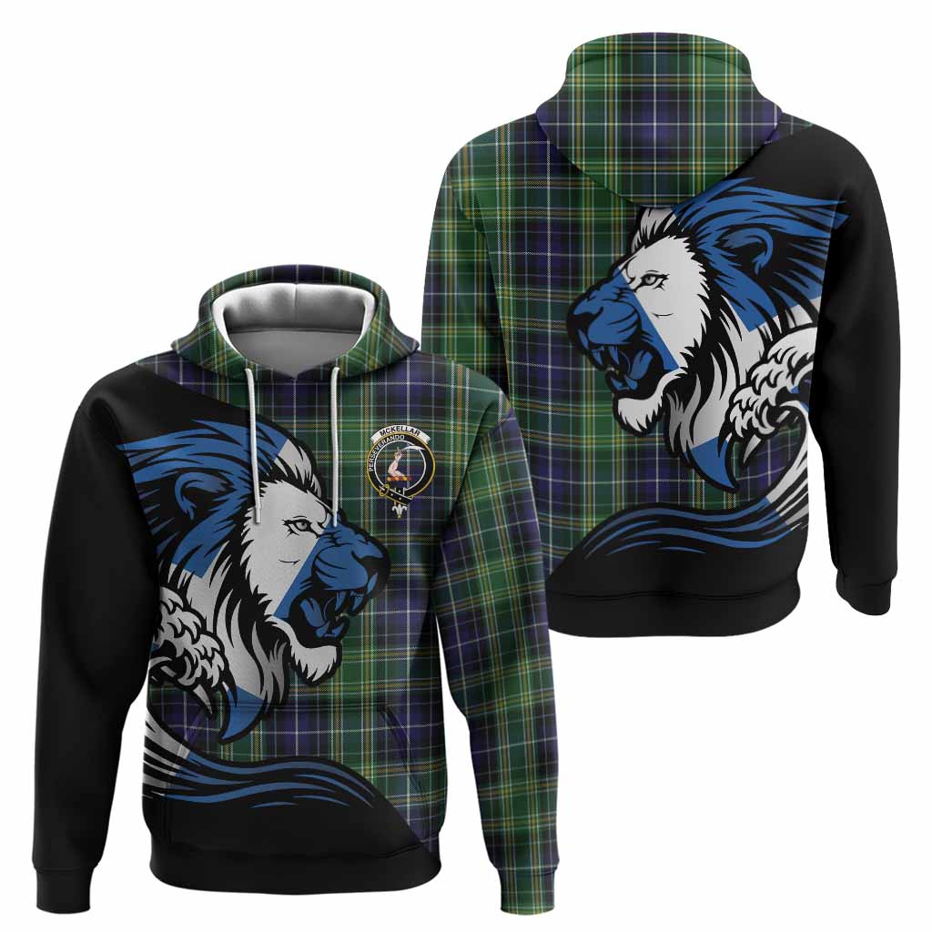 McKellar Tartan Crest Hoodie Scottish Golden Lions Wave Flow