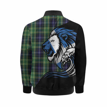 McKellar Tartan Crest Kid Bomber Jacket Scottish Golden Lions Wave Flow
