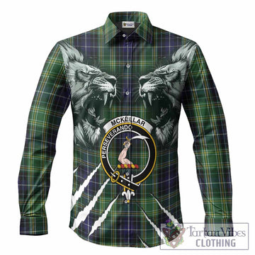 McKellar Tartan Crest Long Sleeve Button Shirts Ferocious Lion Style