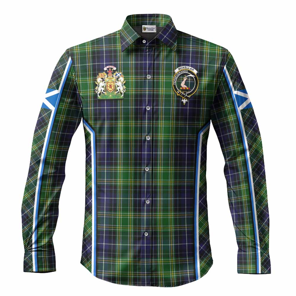 McKellar Tartan Crest Long Sleeve Button Shirts Scotland Coat of Arm Flag Style - Tartan Vibes Clothing