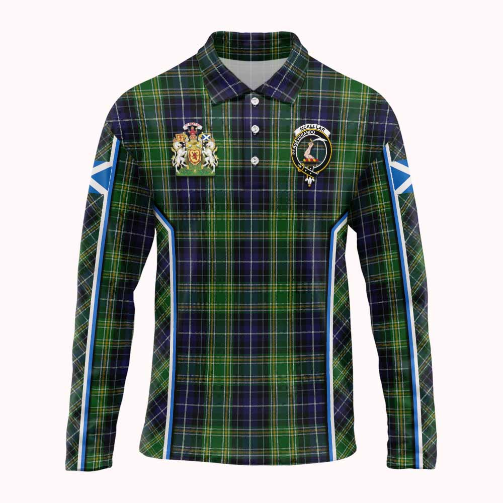 McKellar Tartan Crest Long Sleeve Polo Shirt Scotland Coat of Arm Flag Style - Tartan Vibes Clothing