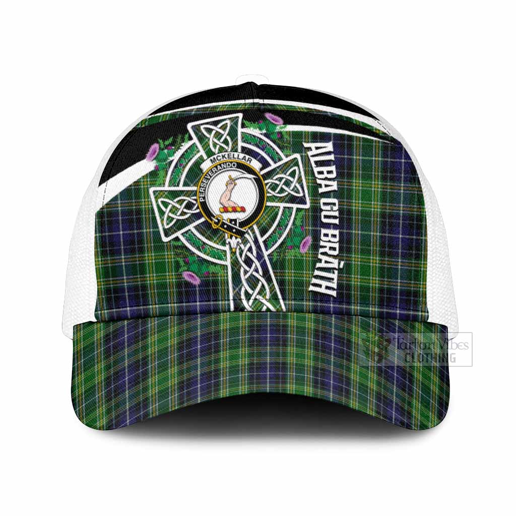McKellar Tartan Crest Mesh Trucker Cap Scottish Thistle Celtic Cross Alba Gu Brath One Size (Adjustable) White - Tartan Vibes Clothing