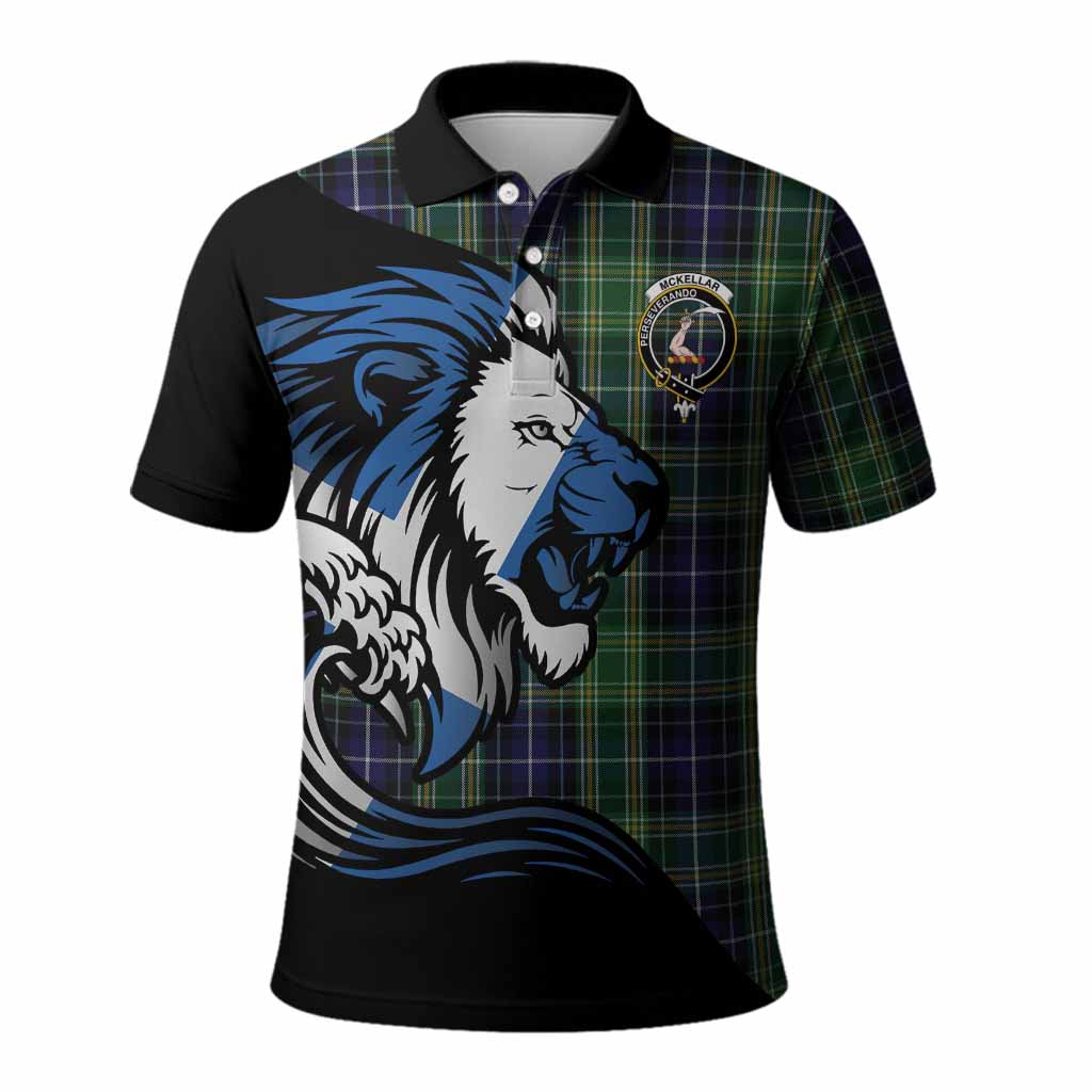 McKellar Tartan Crest Polo Shirt Scottish Golden Lions Wave Flow