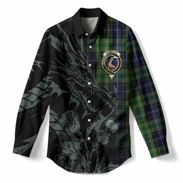 McKellar Tartan Crest Scottish Women Casual Shirt Dragon and Thistle