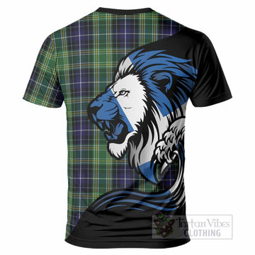 McKellar Tartan Crest T-Shirt Scottish Golden Lions Wave Flow