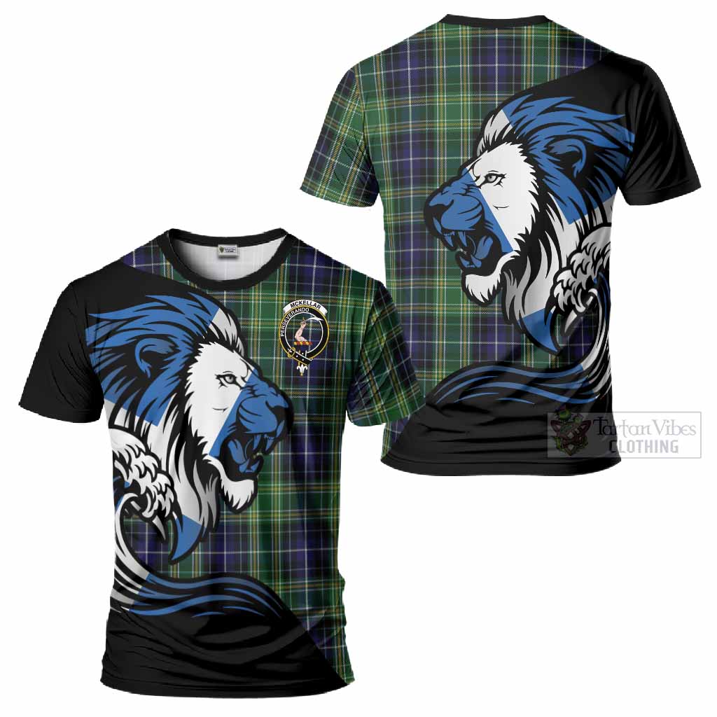 McKellar Tartan Crest T-Shirt Scottish Golden Lions Wave Flow