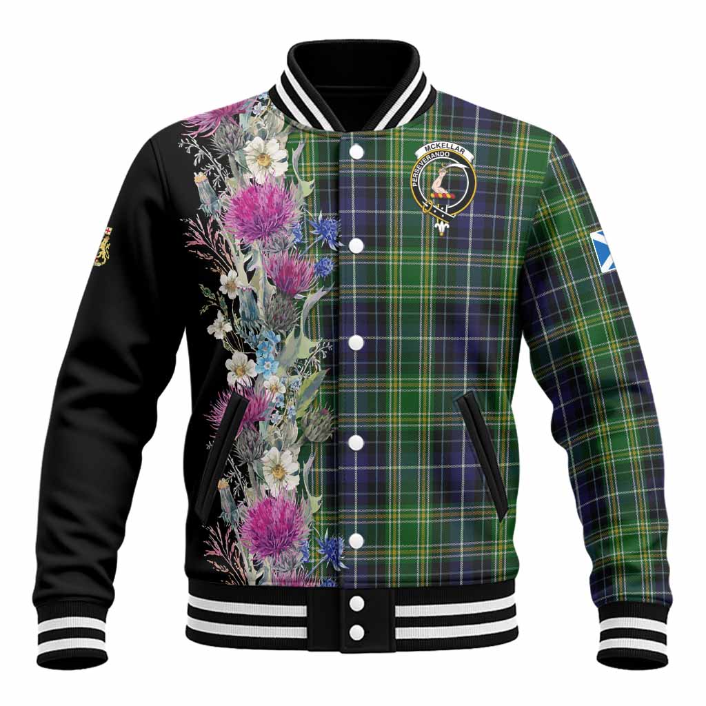 McKellar Tartan Crest Thistle Floral Baseball Jacket Unisex - Tartan Vibes Clothing