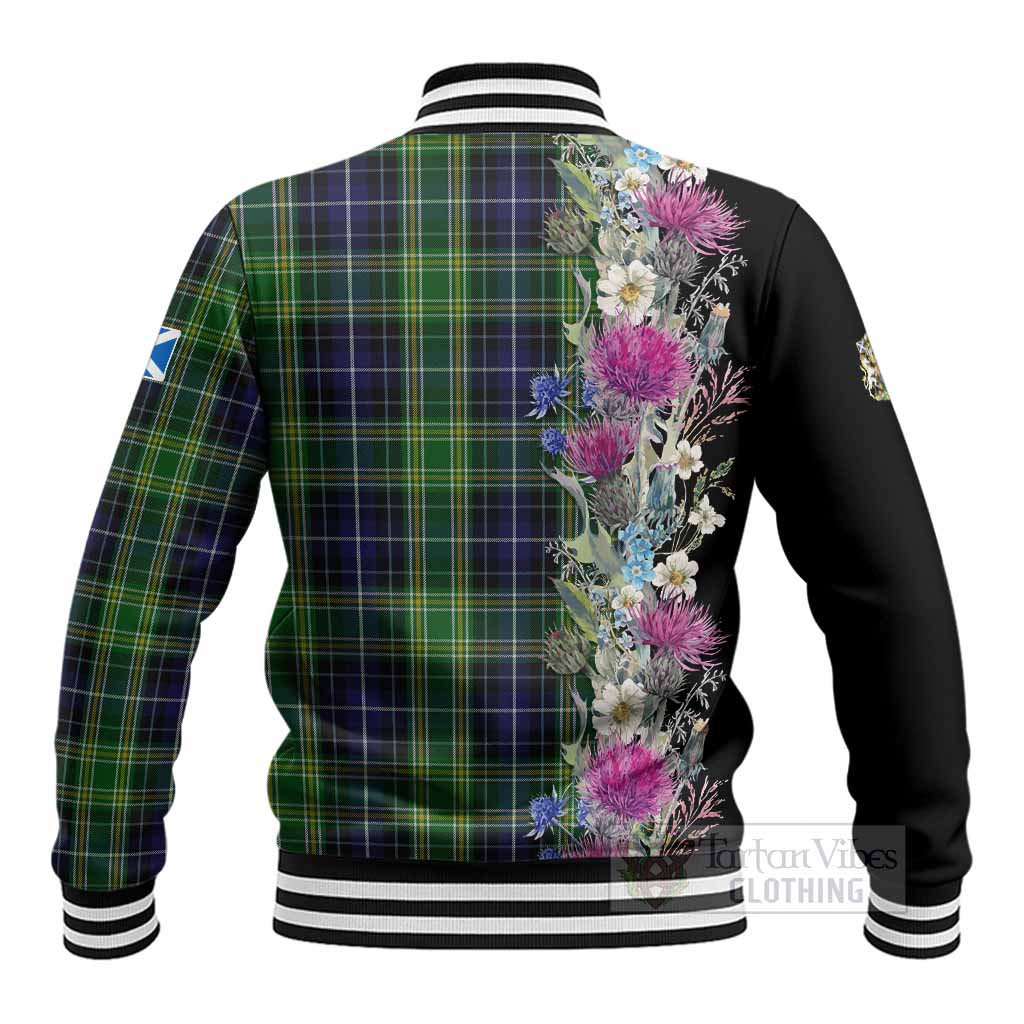McKellar Tartan Crest Thistle Floral Baseball Jacket - Tartan Vibes Clothing