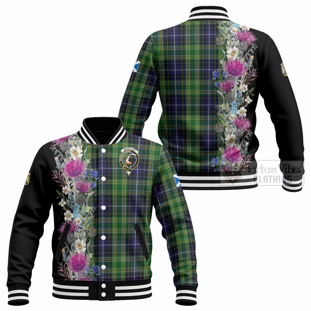 McKellar Tartan Crest Thistle Floral Baseball Jacket - Tartan Vibes Clothing