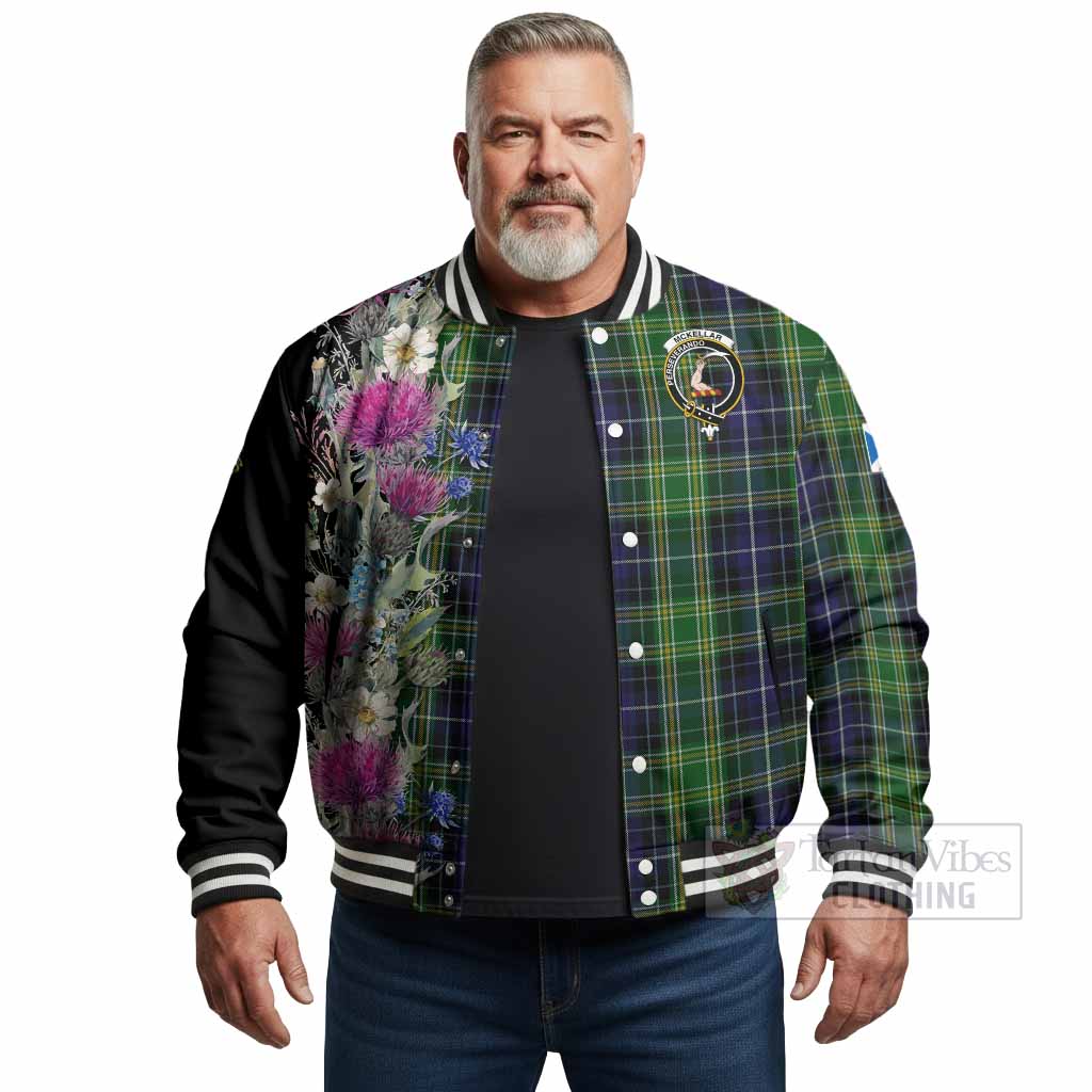 McKellar Tartan Crest Thistle Floral Baseball Jacket - Tartan Vibes Clothing