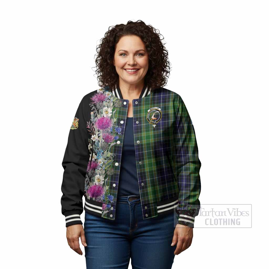 McKellar Tartan Crest Thistle Floral Baseball Jacket - Tartan Vibes Clothing