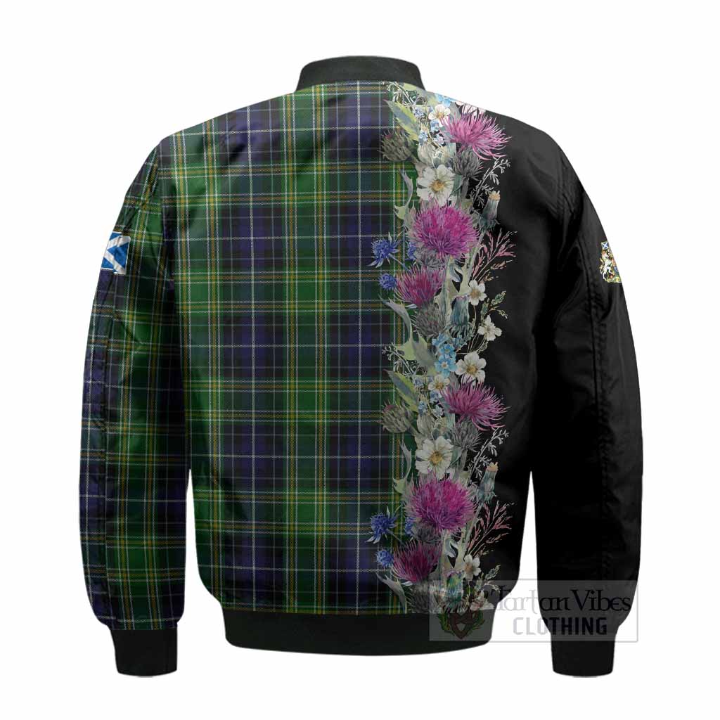 McKellar Tartan Crest Thistle Floral Bomber Jacket - Tartan Vibes Clothing