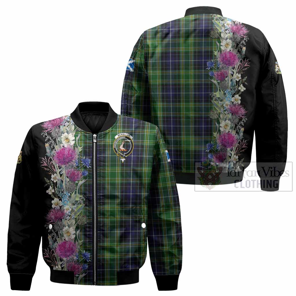 McKellar Tartan Crest Thistle Floral Bomber Jacket - Tartan Vibes Clothing