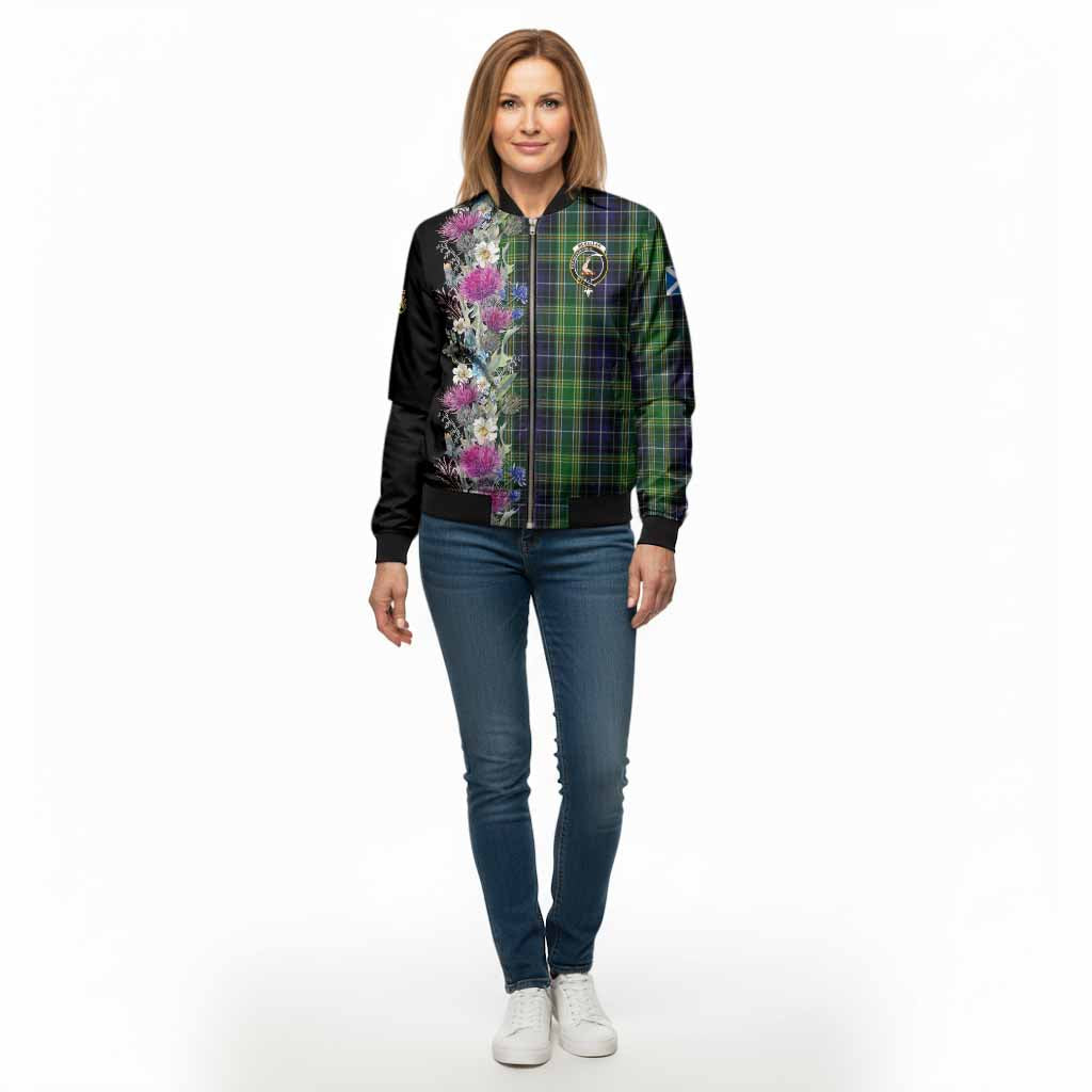 McKellar Tartan Crest Thistle Floral Bomber Jacket - Tartan Vibes Clothing