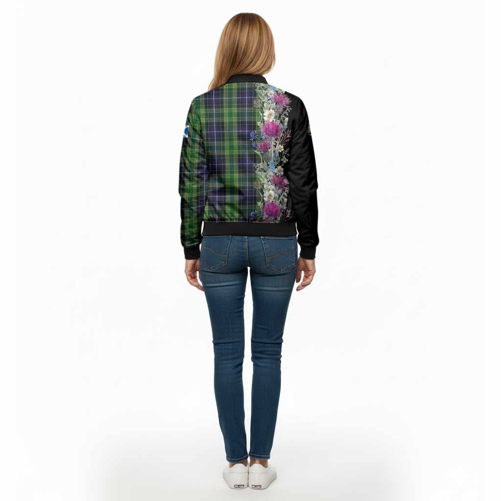 McKellar Tartan Crest Thistle Floral Bomber Jacket - Tartan Vibes Clothing