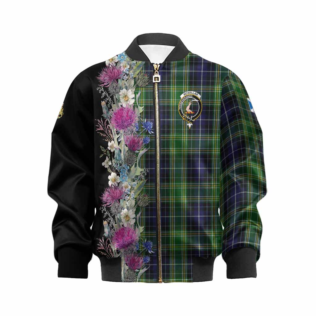 McKellar Tartan Crest Thistle Floral Kid Bomber Jacket Kid XS - Tartan Vibes Clothing