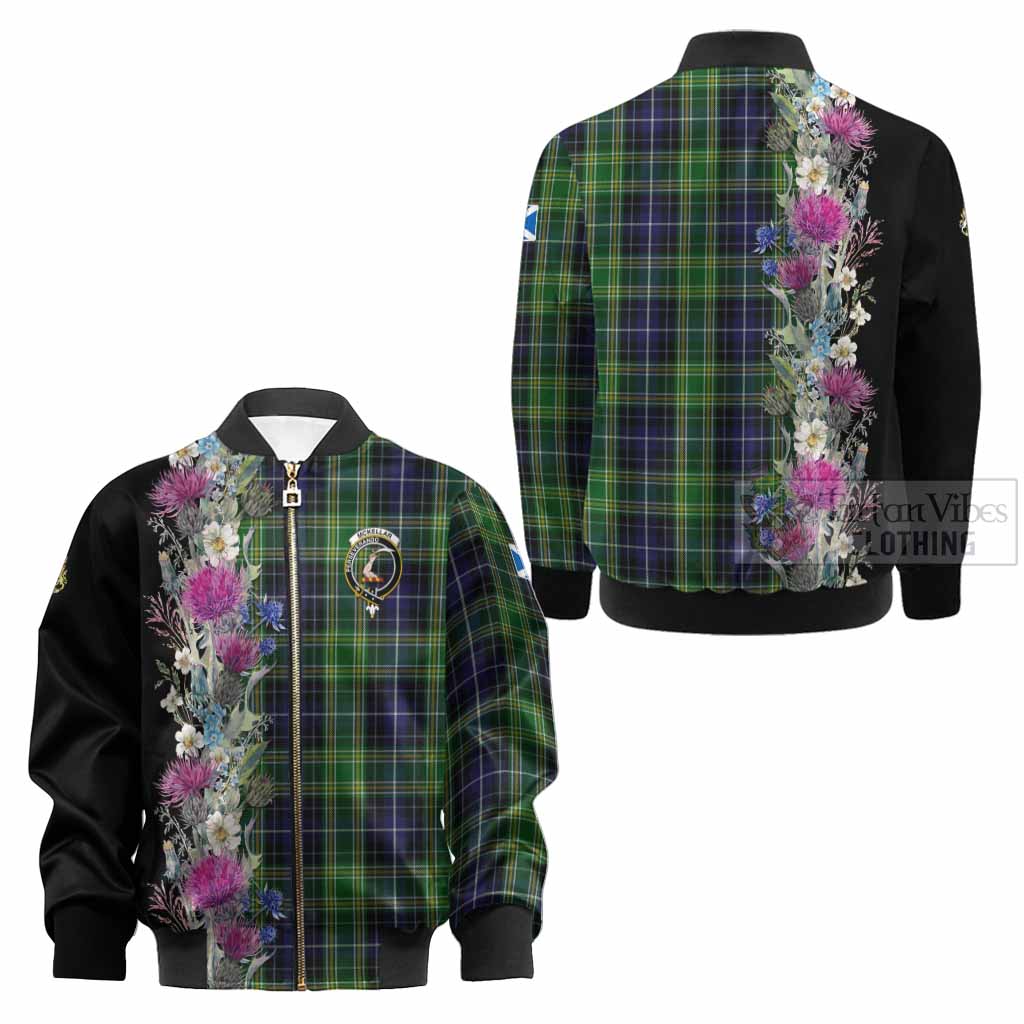 McKellar Tartan Crest Thistle Floral Kid Bomber Jacket - Tartan Vibes Clothing