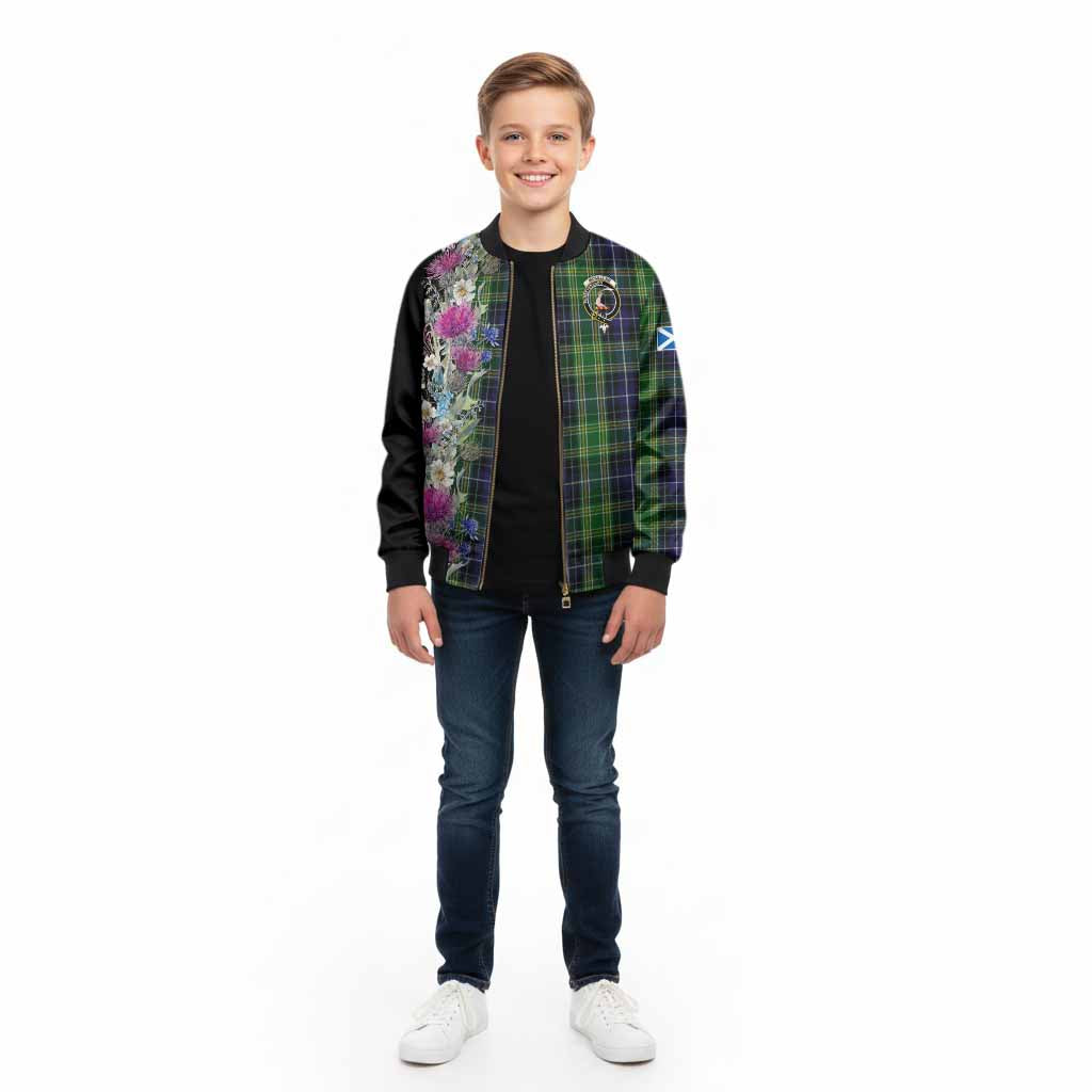 McKellar Tartan Crest Thistle Floral Kid Bomber Jacket - Tartan Vibes Clothing