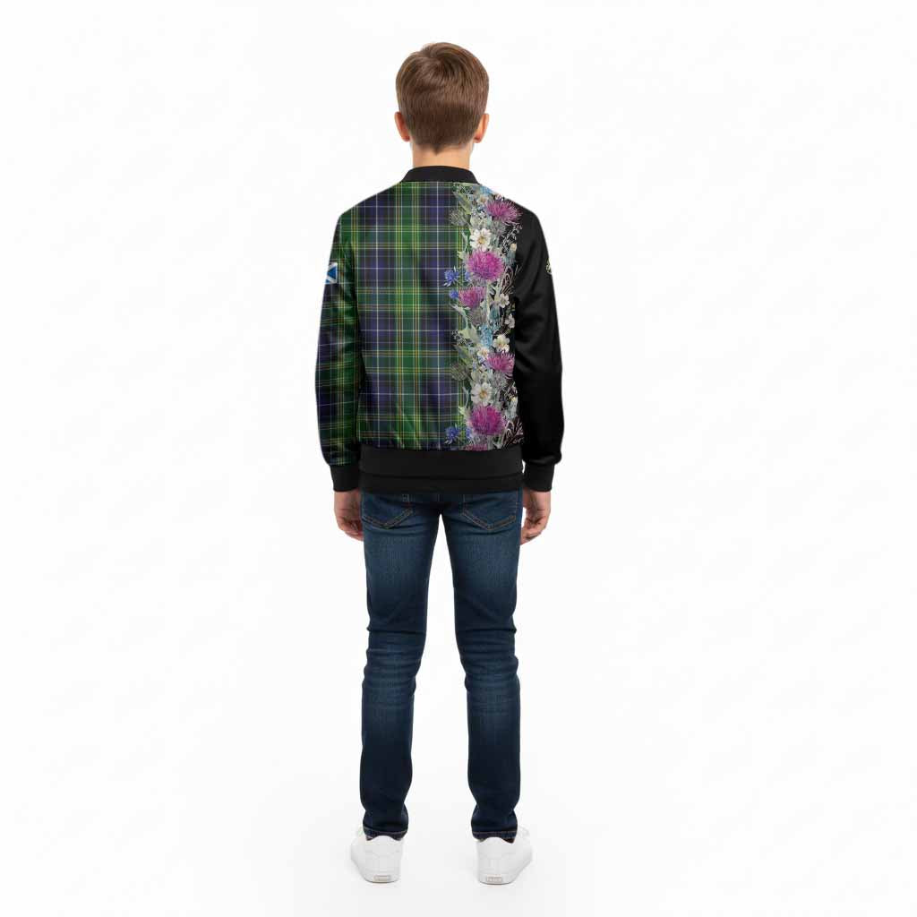 McKellar Tartan Crest Thistle Floral Kid Bomber Jacket - Tartan Vibes Clothing