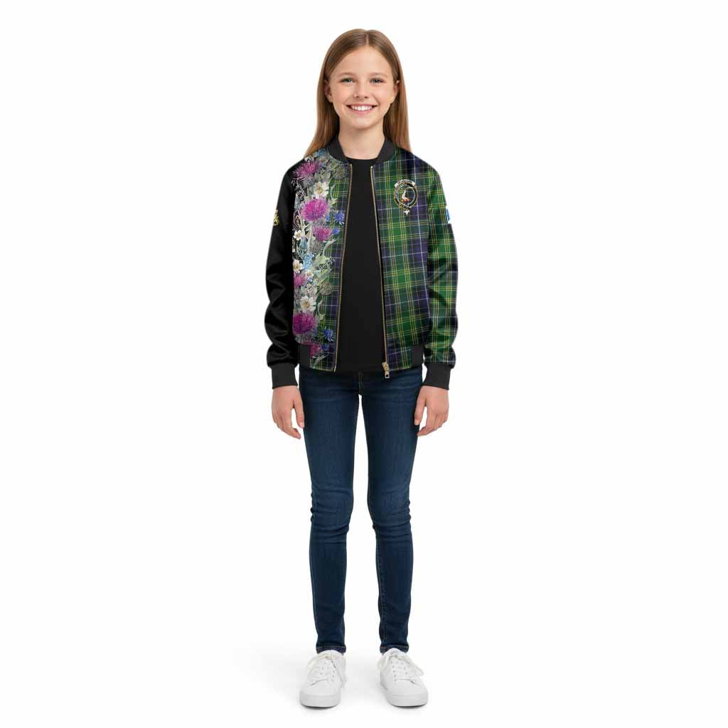 McKellar Tartan Crest Thistle Floral Kid Bomber Jacket - Tartan Vibes Clothing