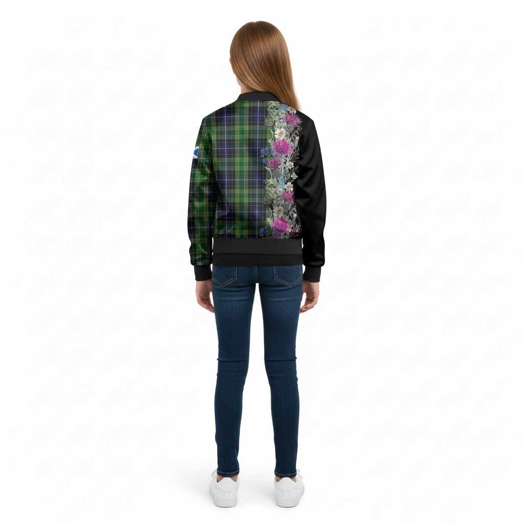 McKellar Tartan Crest Thistle Floral Kid Bomber Jacket - Tartan Vibes Clothing