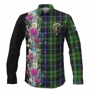McKellar Tartan Crest Thistle Floral Long Sleeve Button Shirts Men's Shirt S - Tartan Vibes Clothing