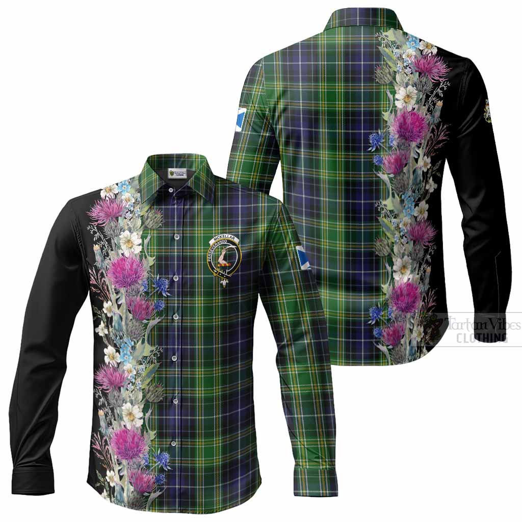 McKellar Tartan Crest Thistle Floral Long Sleeve Button Shirts Men's Shirt - Tartan Vibes Clothing