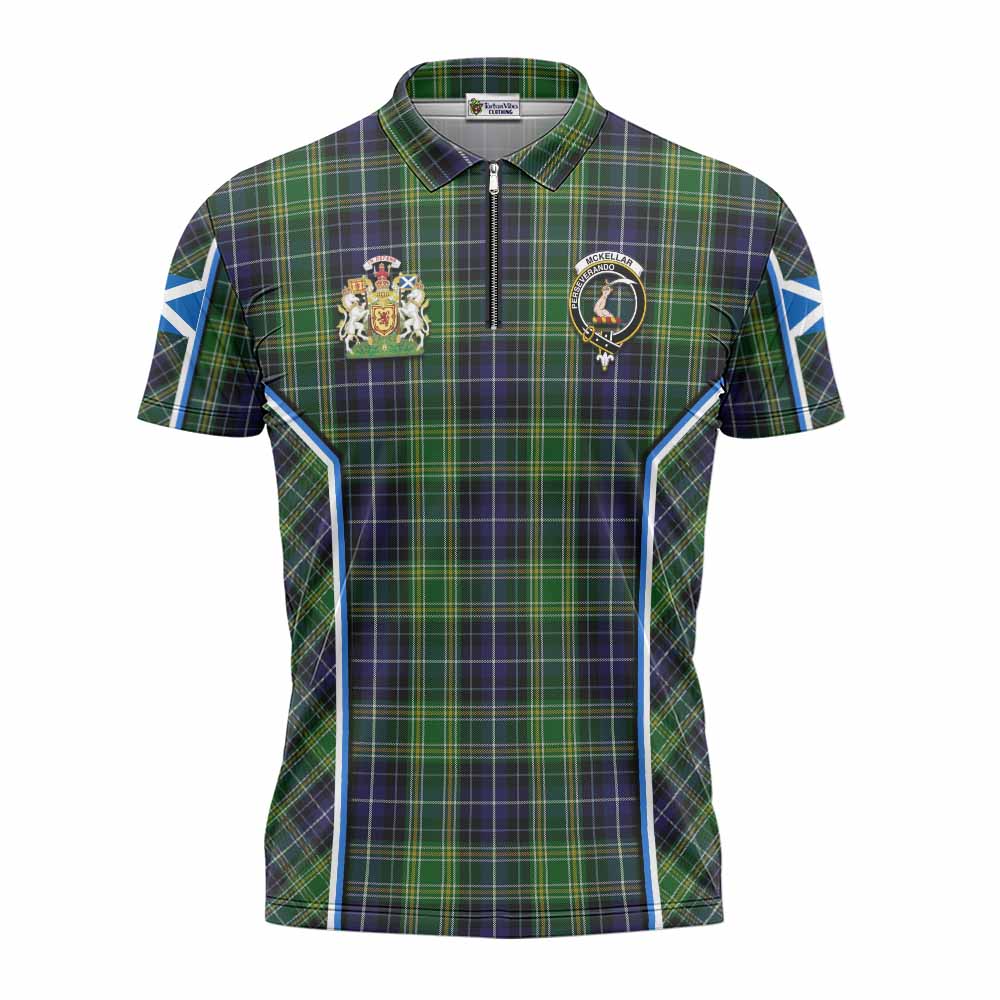 McKellar Tartan Crest Zipper Polo Shirt Scotland Coat of Arm Flag Style - Tartan Vibes Clothing