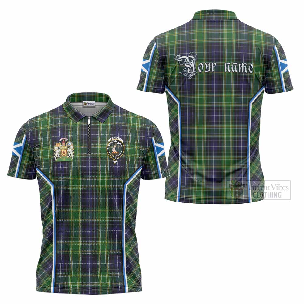 McKellar Tartan Crest Zipper Polo Shirt Scotland Coat of Arm Flag Style - Tartan Vibes Clothing