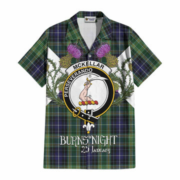 McKellar Tartan Family Crest Cotton Hawaiian Shirt Scottish Burns Night Thistle Floral