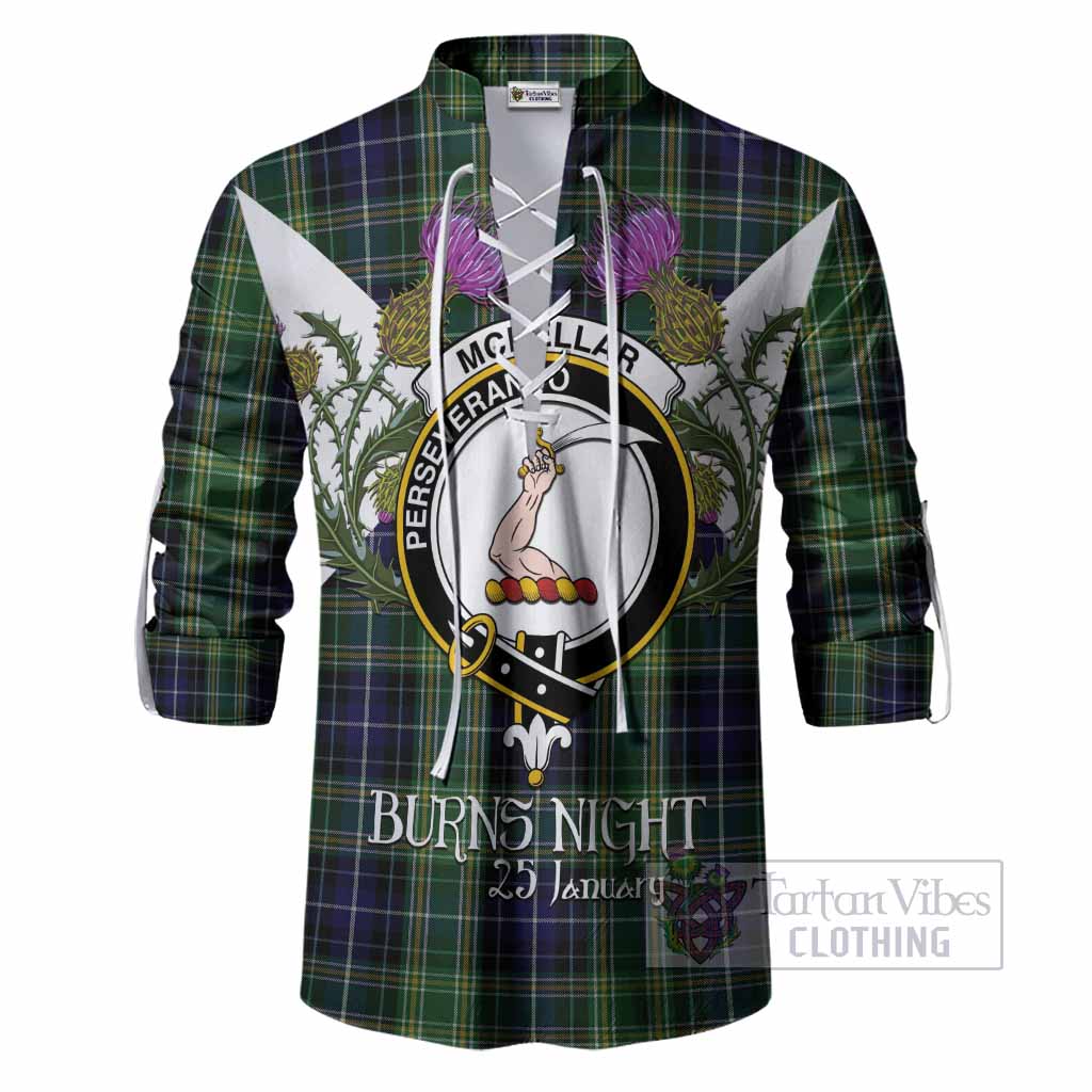 McKellar Tartan Family Crest Ghillie Shirt Scottish Burns Night Thistle Floral