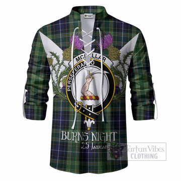 McKellar Tartan Family Crest Ghillie Shirt Scottish Burns Night Thistle Floral