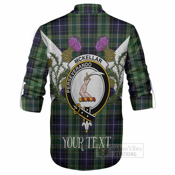 McKellar Tartan Family Crest Ghillie Shirt Scottish Burns Night Thistle Floral